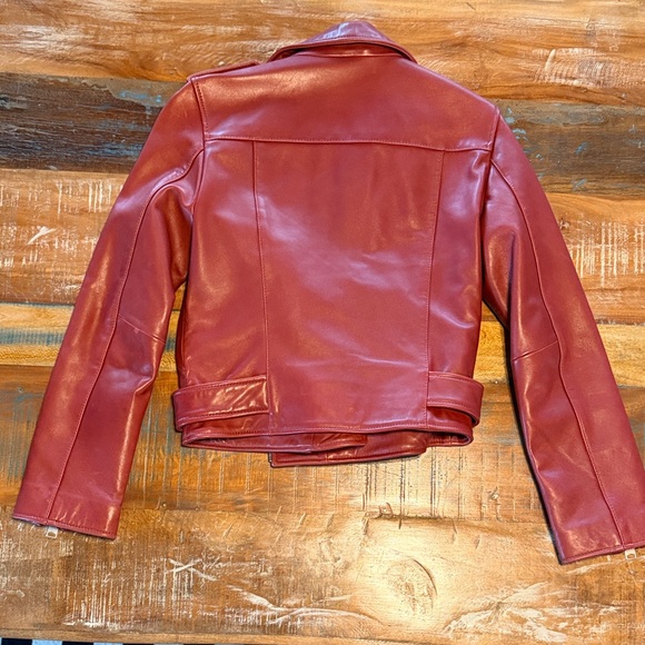 All Saints Dark-Cherry Leather Balfern Biker Jacket (size- US:6, EU:38, UK:10) - Picture 2 of 14